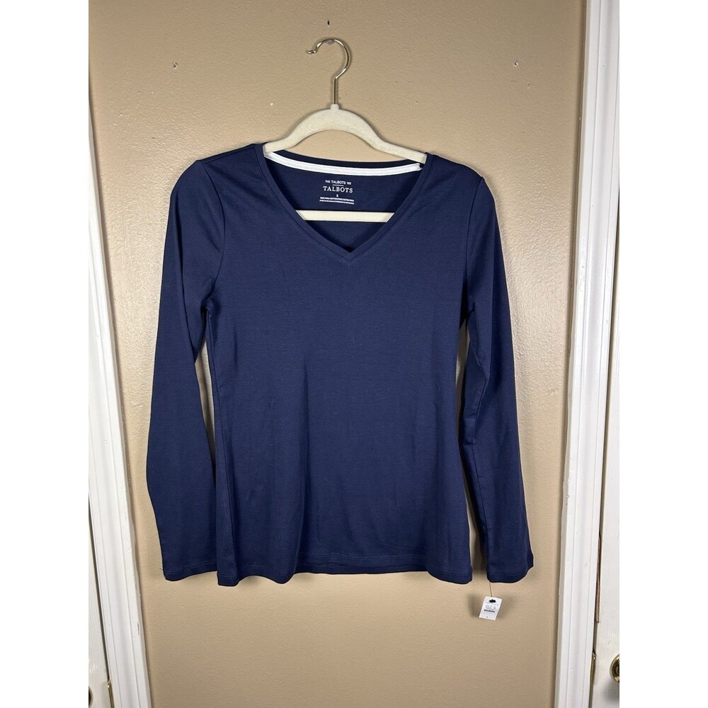 NWT Talbots Women's Navy Pima Cotton Long Sleeve Knit Top Layer Comfort Small